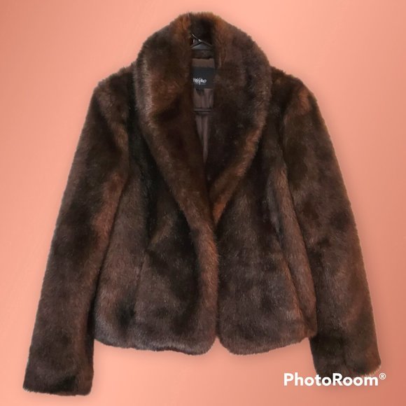 Mossimo Faux Fur Brown Jacket with Pockets Size Small - Picture 2 of 9